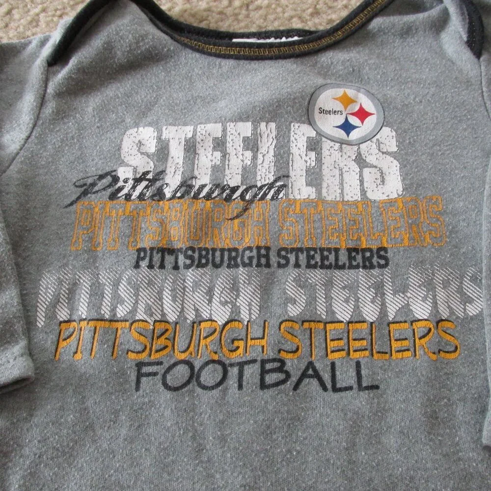 NFL Pittsburgh Steelers One Piece Bodysuit Boys‎ 6-12M Gray Long Sleeve Football